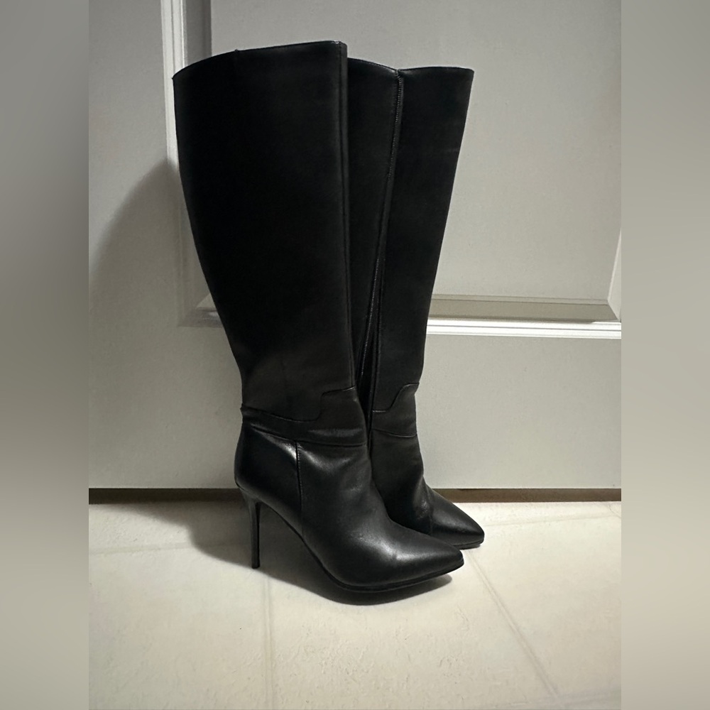 Black Faux Leather Knee-High Boots